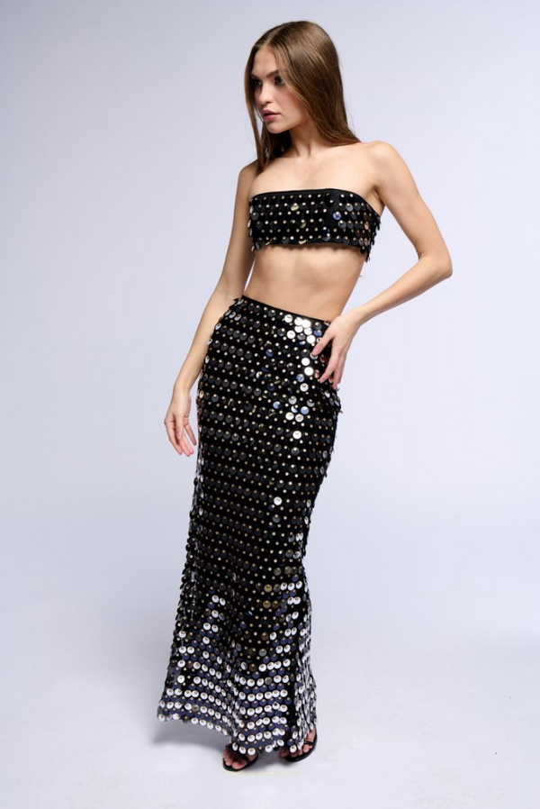 Sereena Sequins - Siyah Maxi Etekli Takım