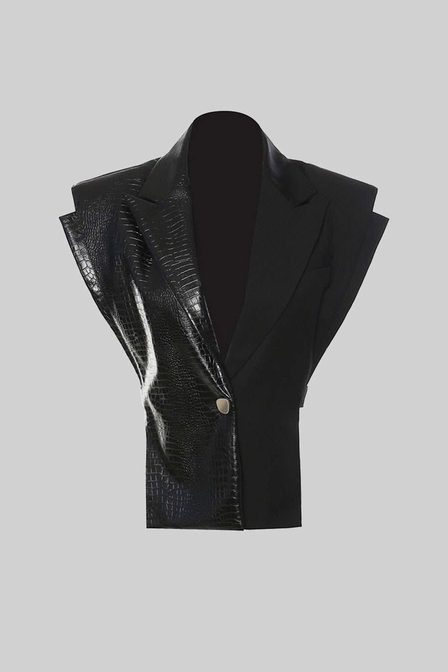 Siyah İkili Kumaşlı Kolsuz Fit Blazer