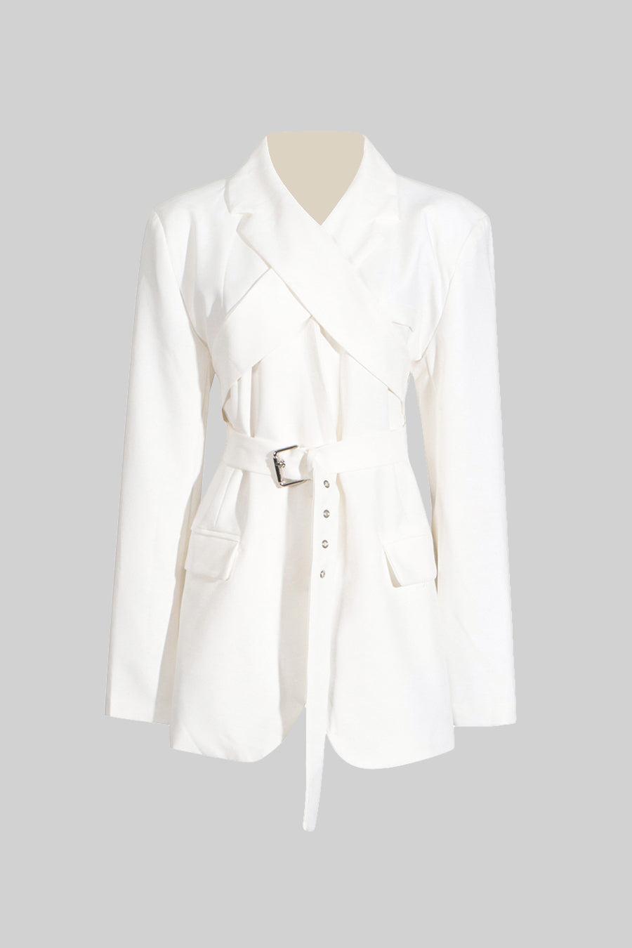 Çapraz Yaka Detaylı Beyaz Blazer