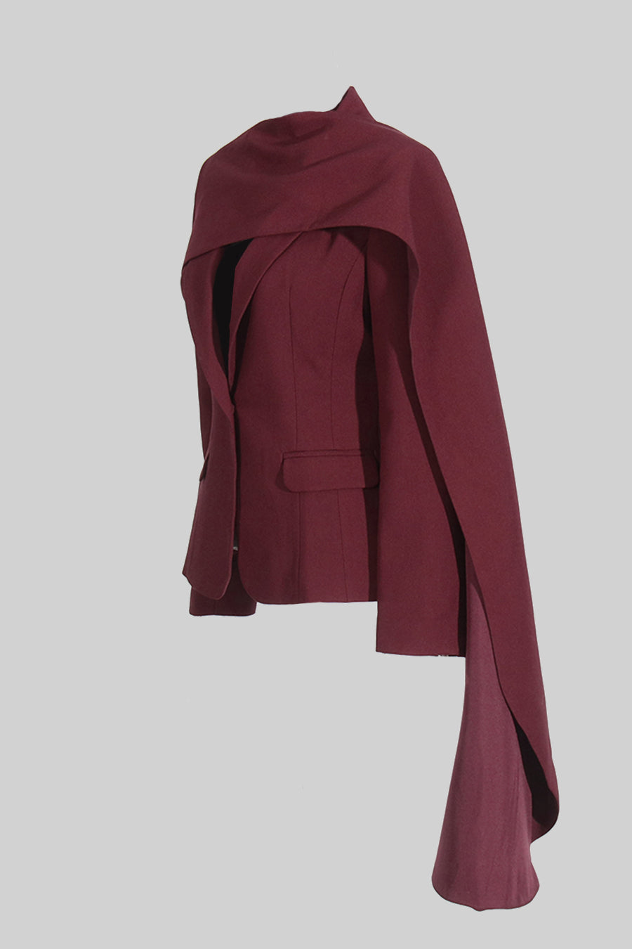 Asimetrik Drapeli Şal Detaylı Bordo Blazer