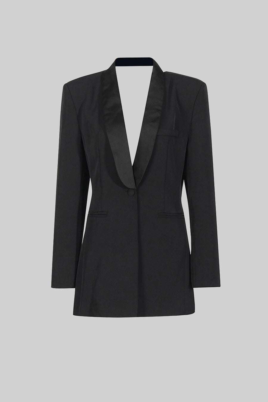 Şal Yaka Detaylı Siyah Sırt Dekolteli Blazer