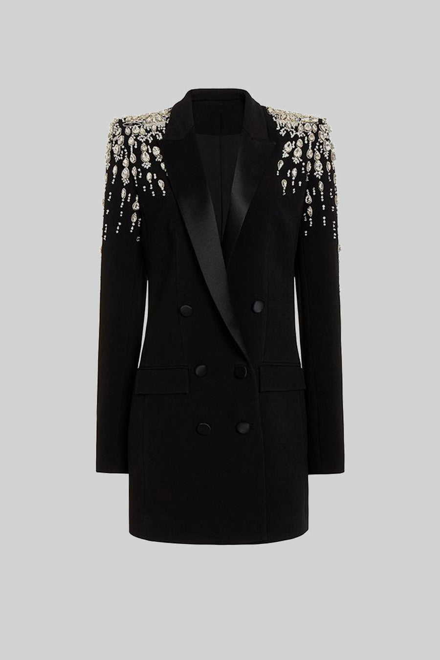 Taş İşlemeli Omuz Detaylı Siyah Blazer