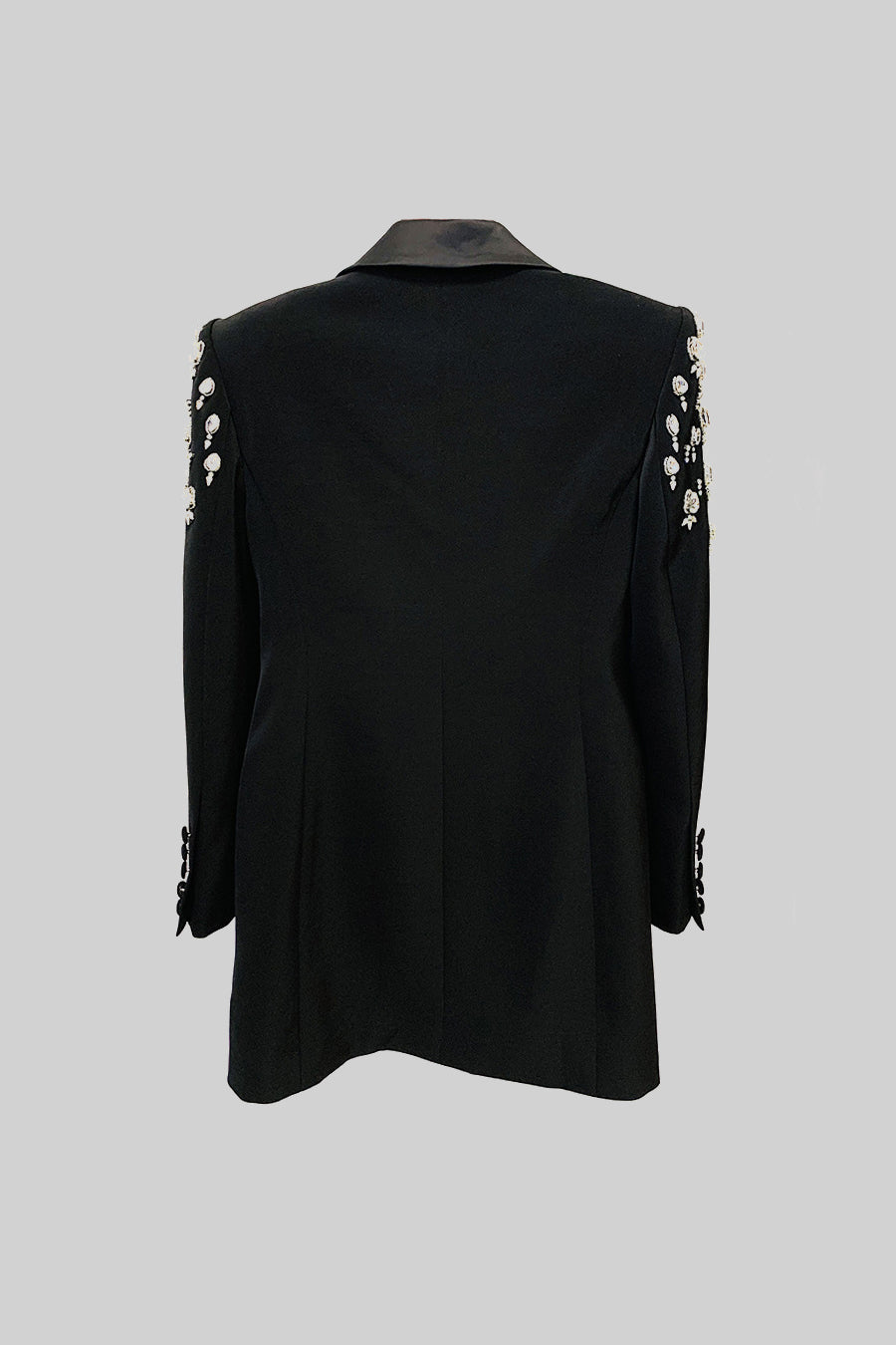 Taş İşlemeli Omuz Detaylı Siyah Blazer