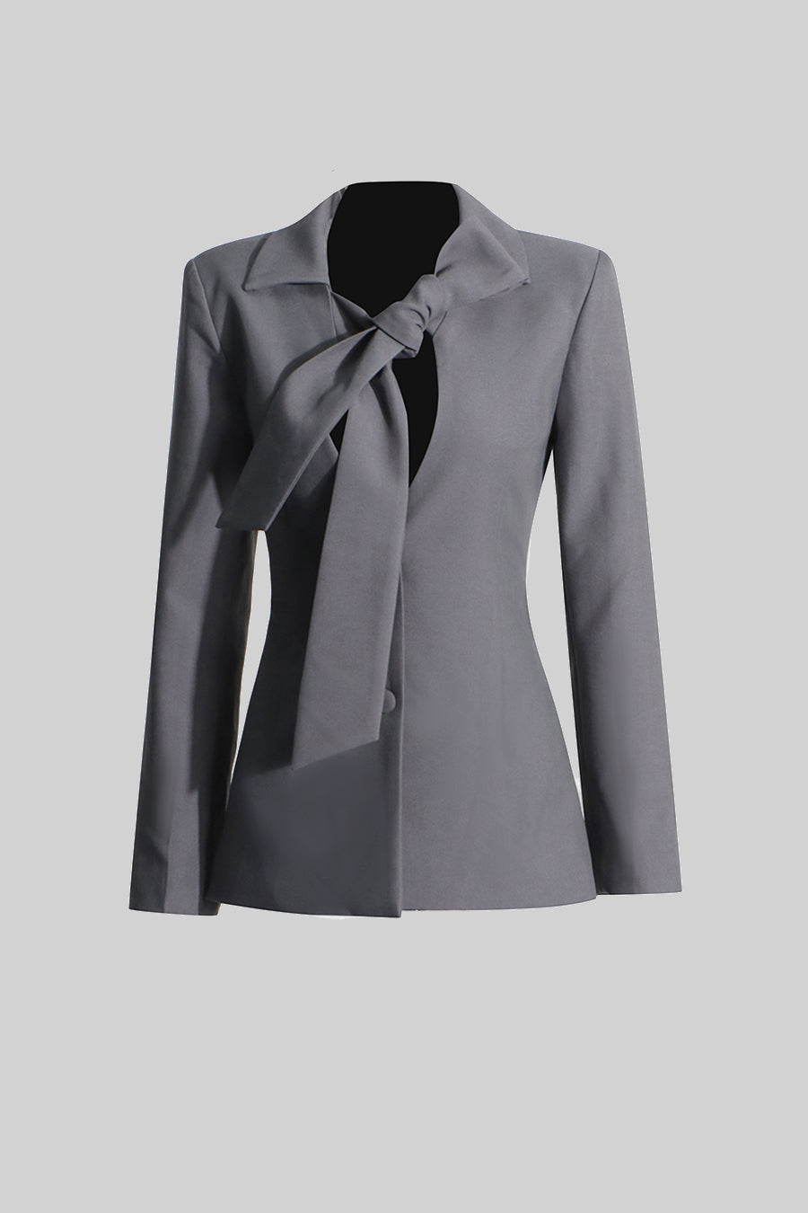 Yaka Fiyonk Detaylı Gri Blazer