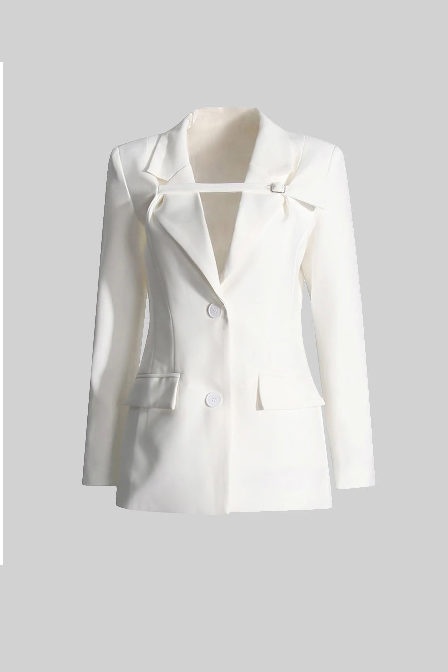 Göğüs Şerit Detaylı Beyaz Blazer