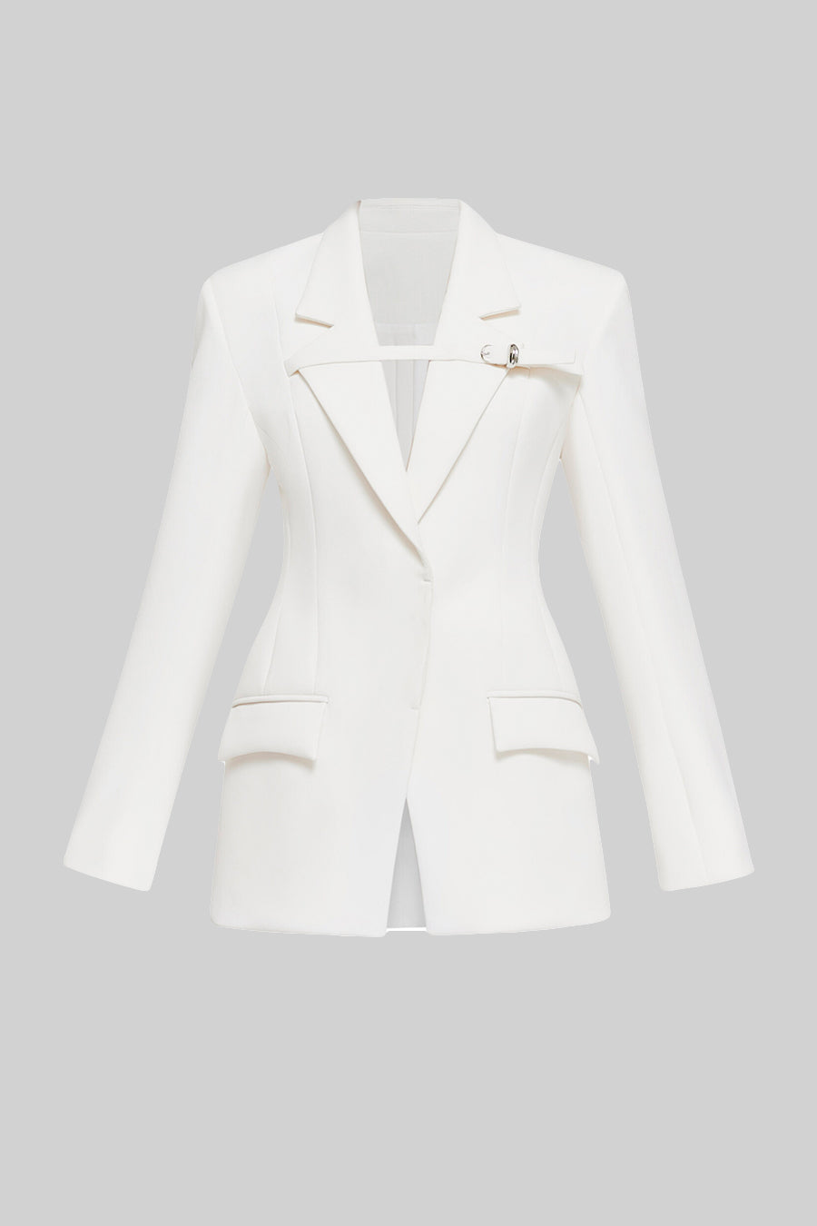 Göğüs Şerit Detaylı Beyaz Blazer