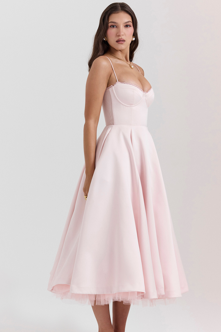Ciony - Pembe Midi Elbise