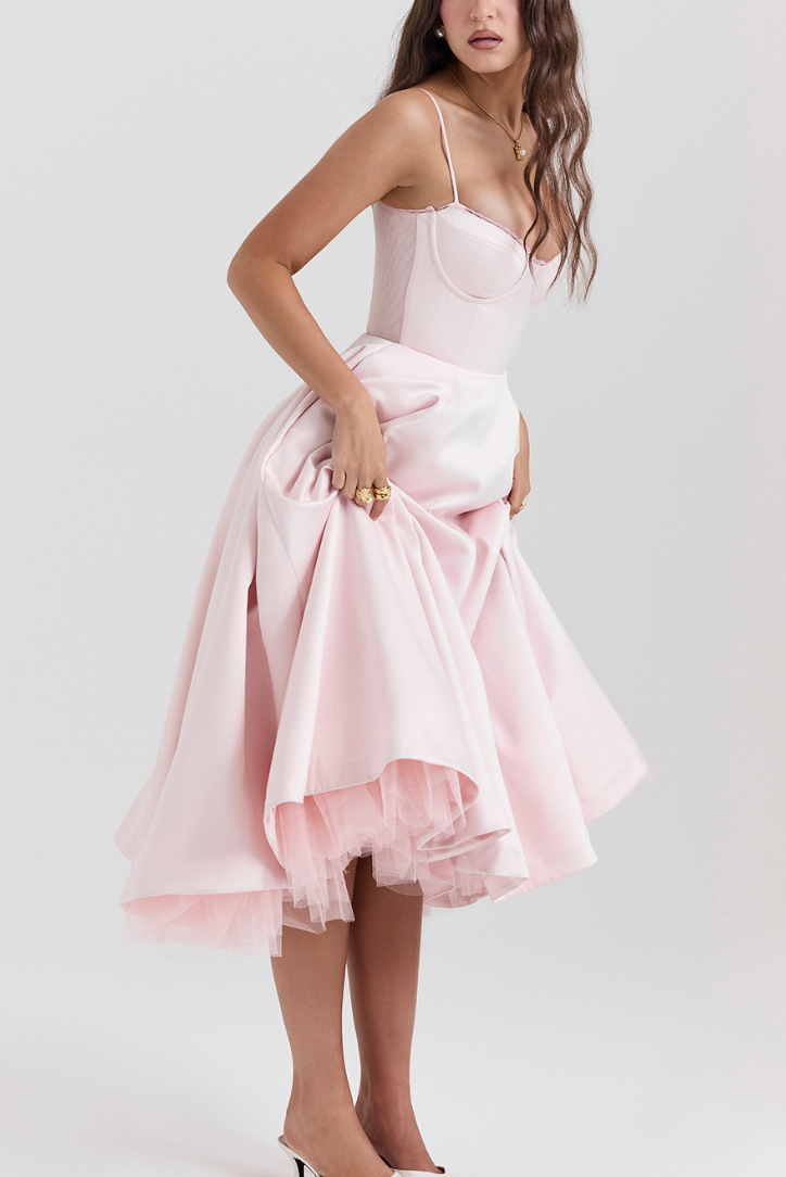 Ciony - Pembe Midi Elbise