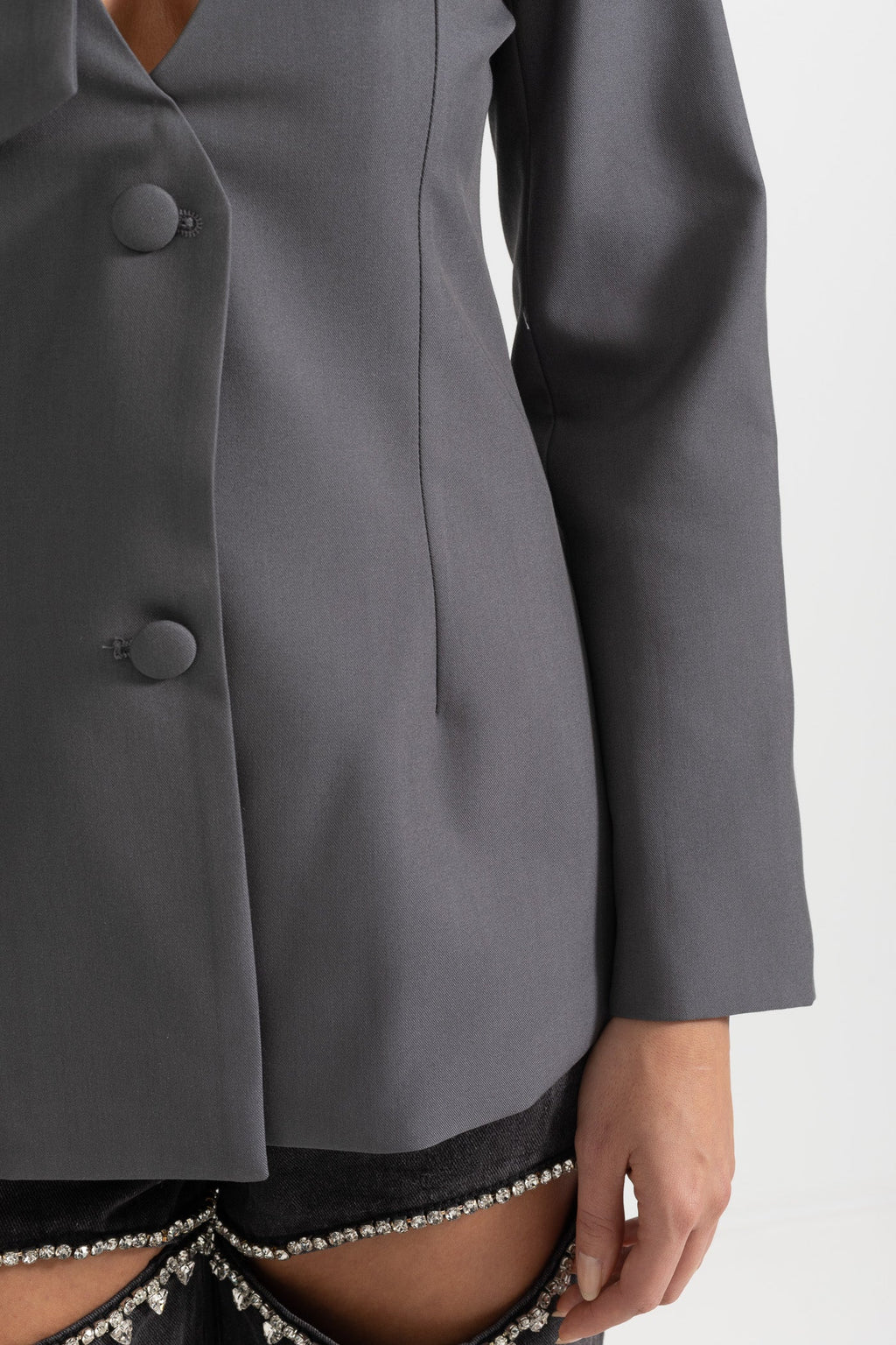 Yaka Fiyonk Detaylı Gri Blazer