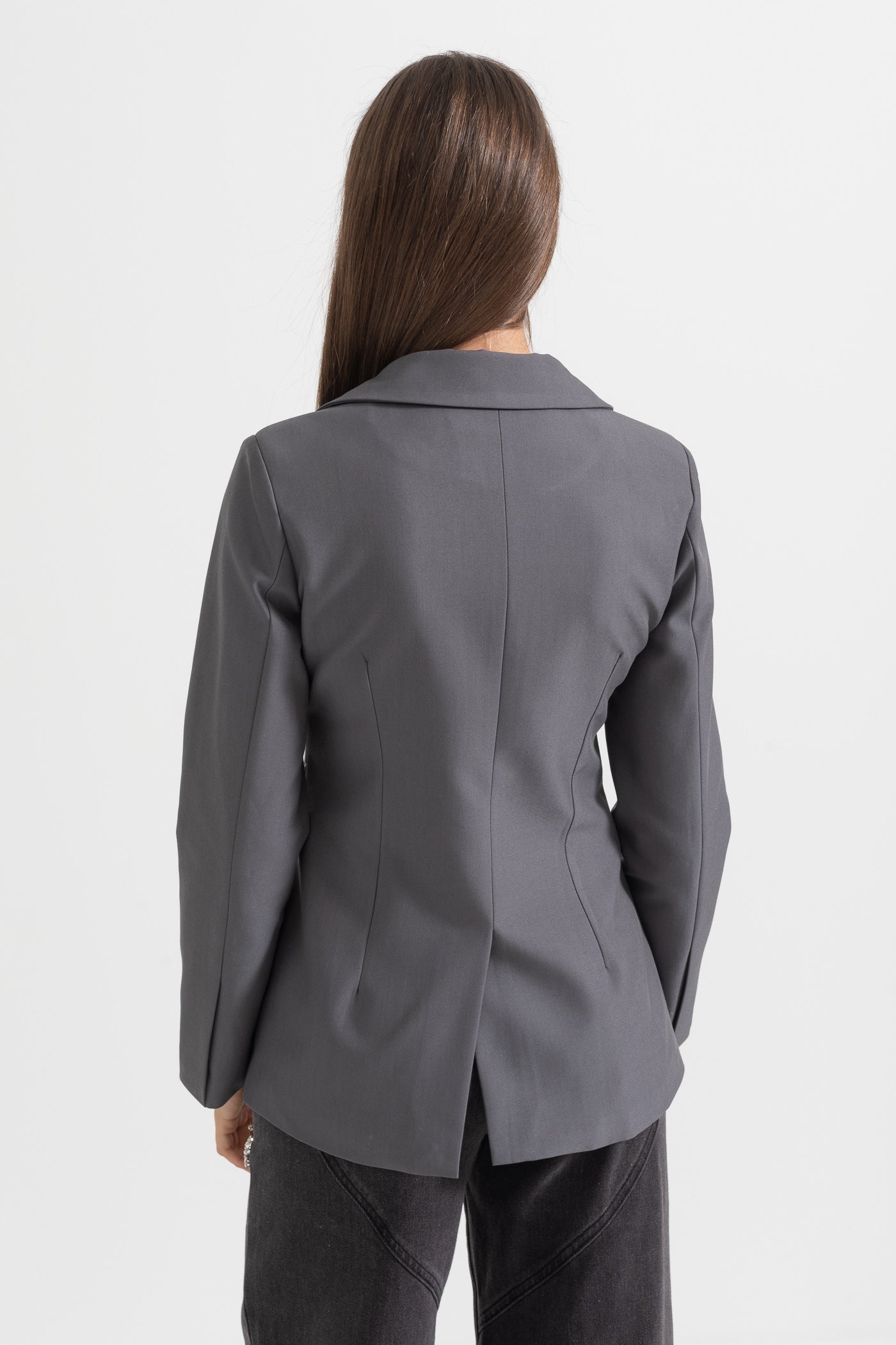 Yaka Fiyonk Detaylı Gri Blazer