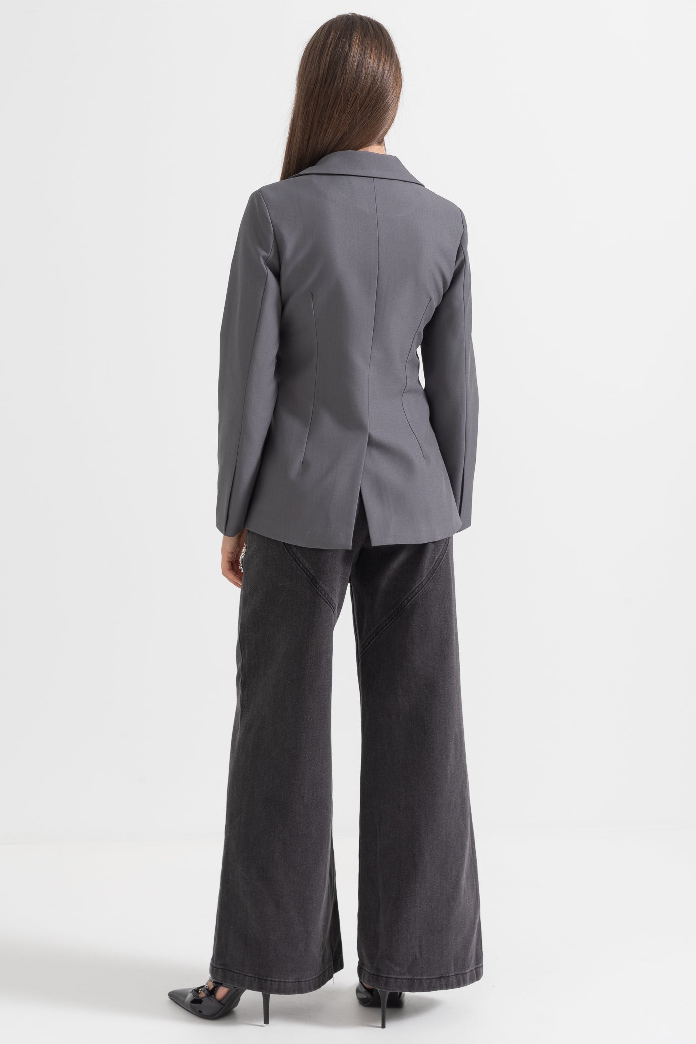 Yaka Fiyonk Detaylı Gri Blazer