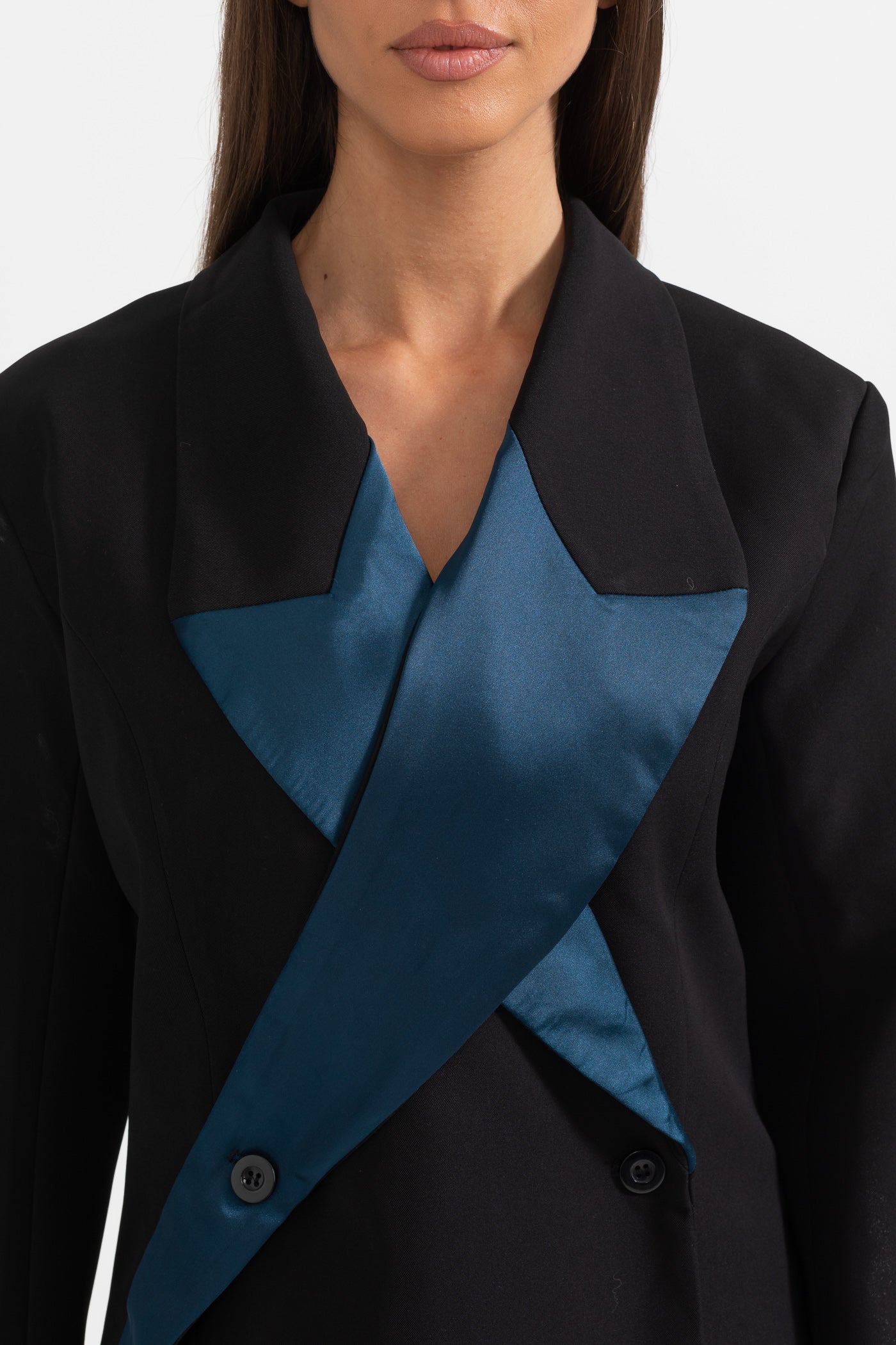 Yıldız Motifli Siyah Çift Düğmeli Blazer