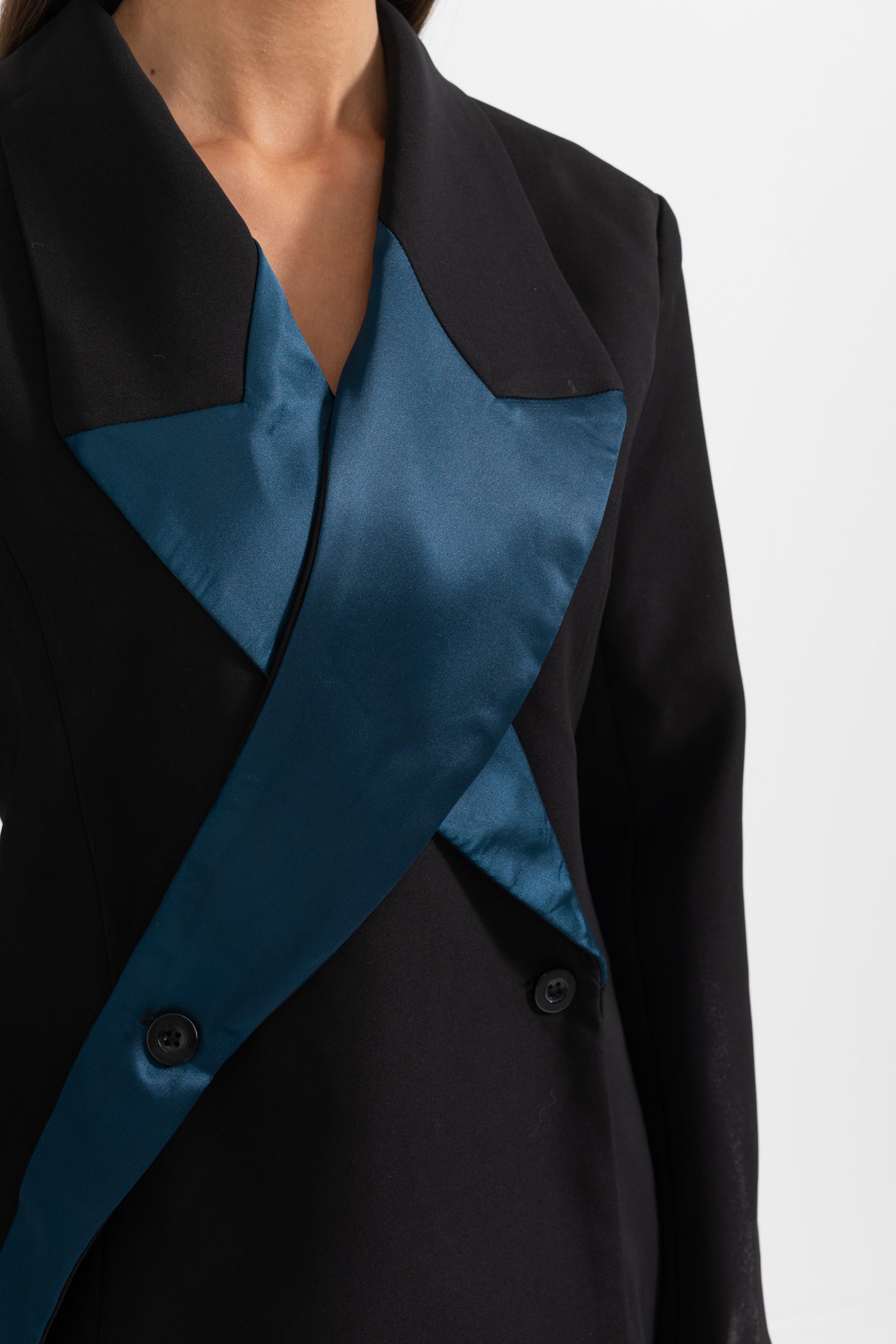 Yıldız Motifli Siyah Çift Düğmeli Blazer