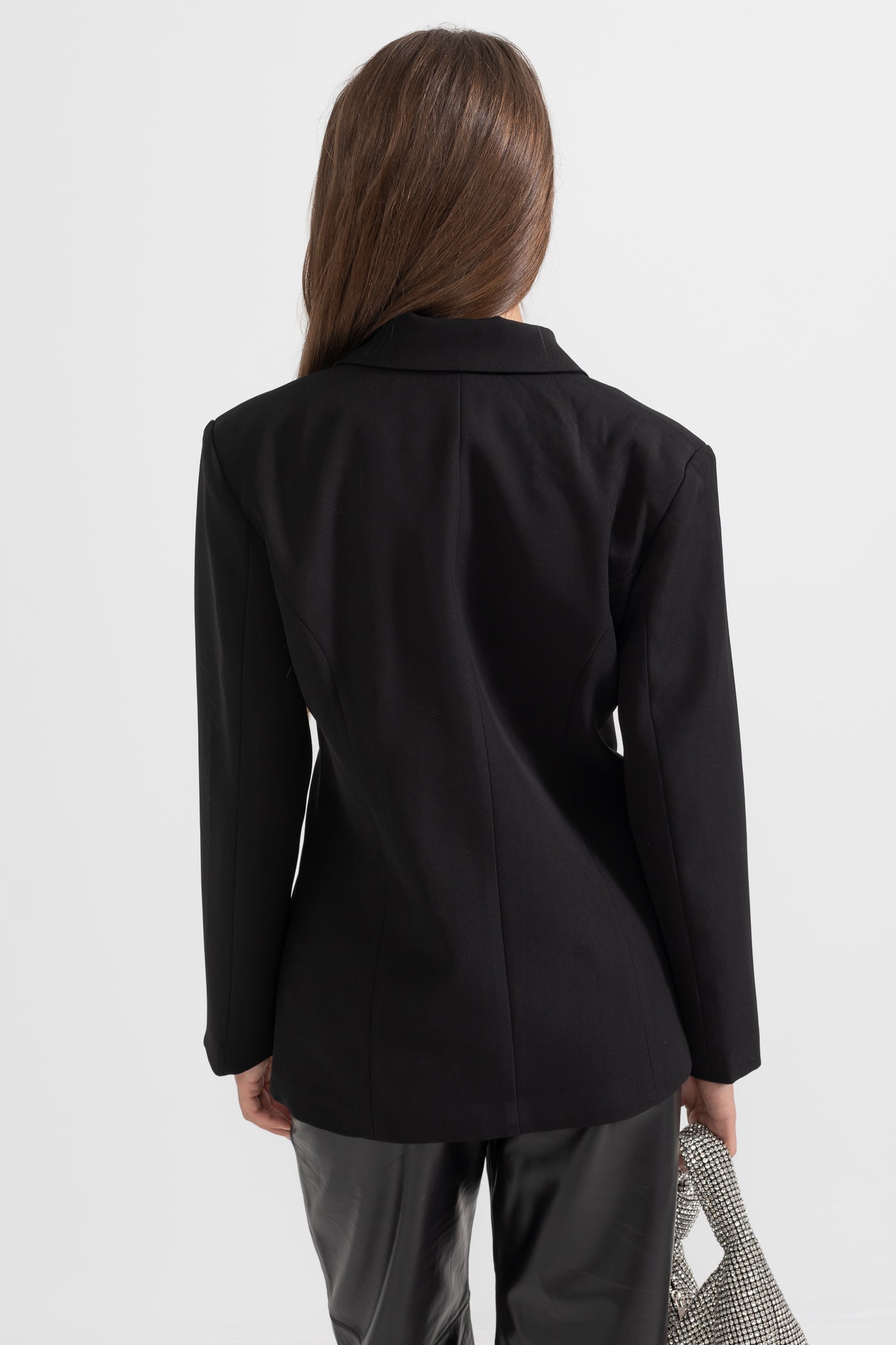 Yıldız Motifli Siyah Çift Düğmeli Blazer