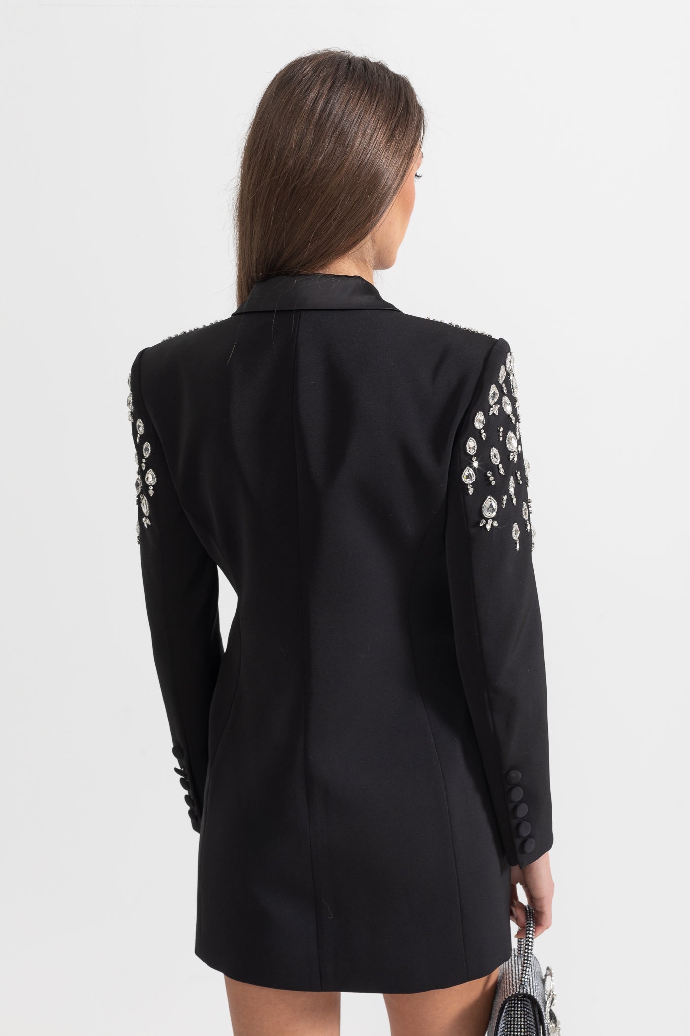 Taş İşlemeli Omuz Detaylı Siyah Blazer