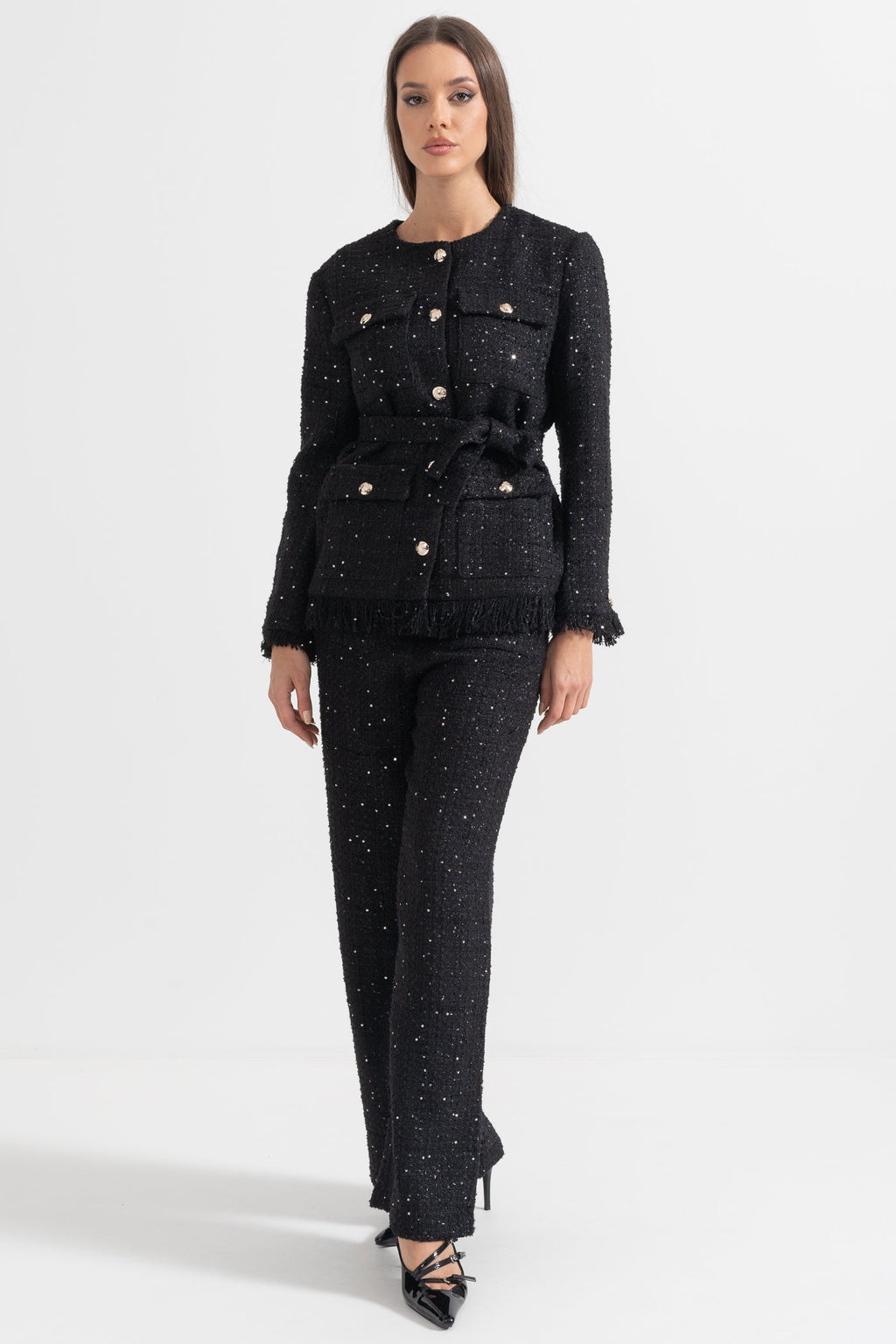 Kemer Detaylı Zarif Tweed Blazer