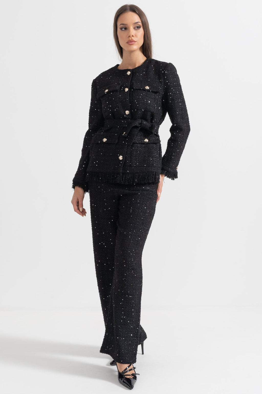 Kemer Detaylı Zarif Tweed Blazer
