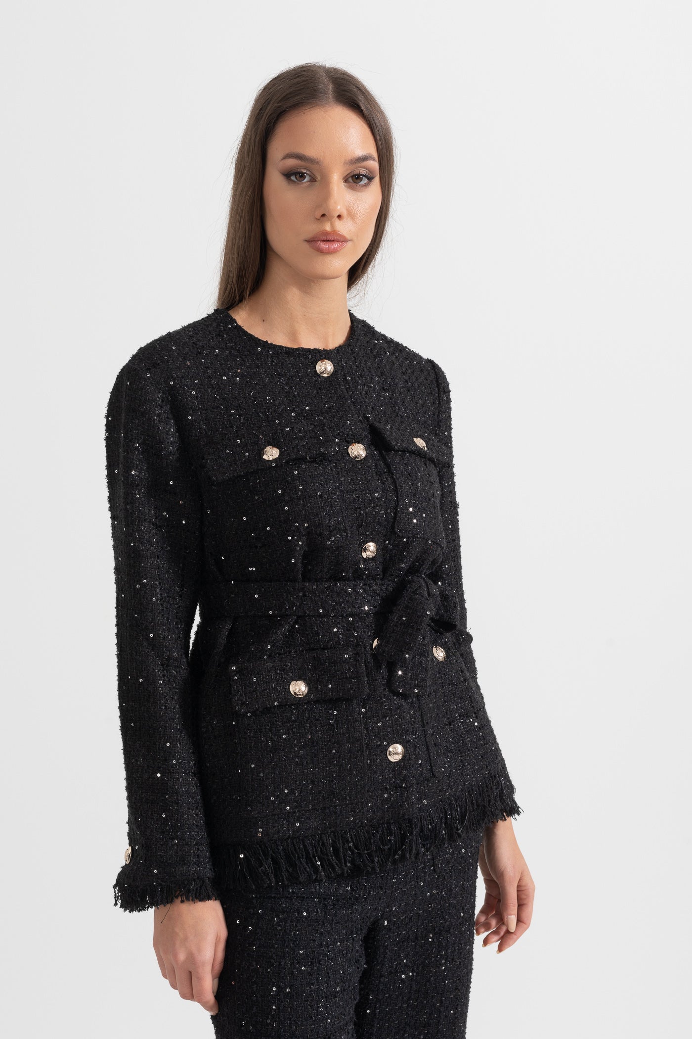 Kemer Detaylı Zarif Tweed Blazer