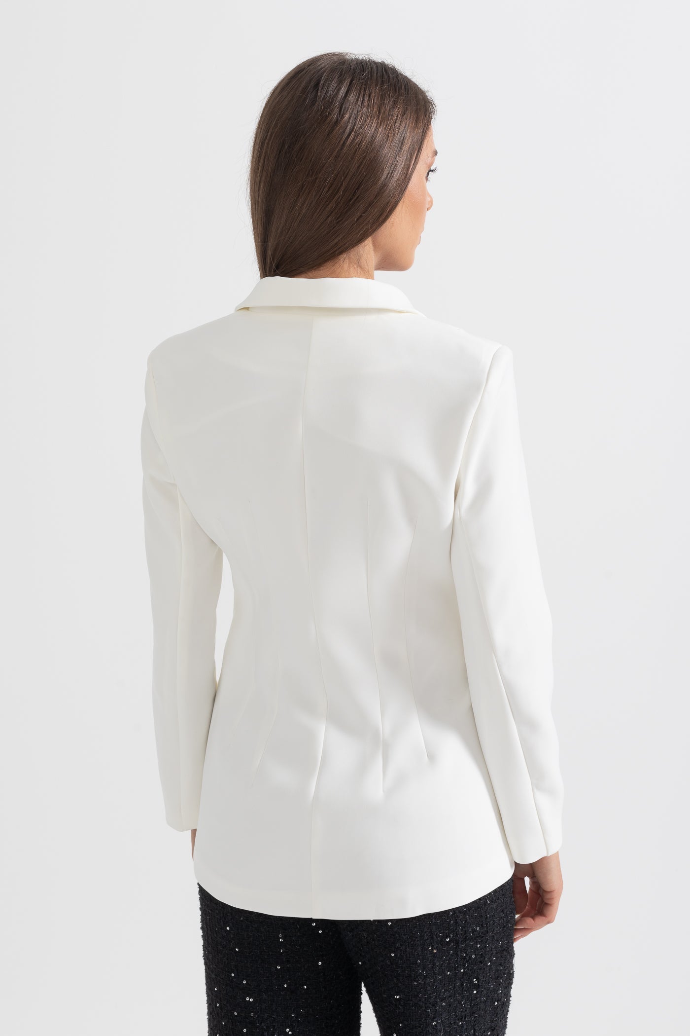 Göğüs Şerit Detaylı Beyaz Blazer