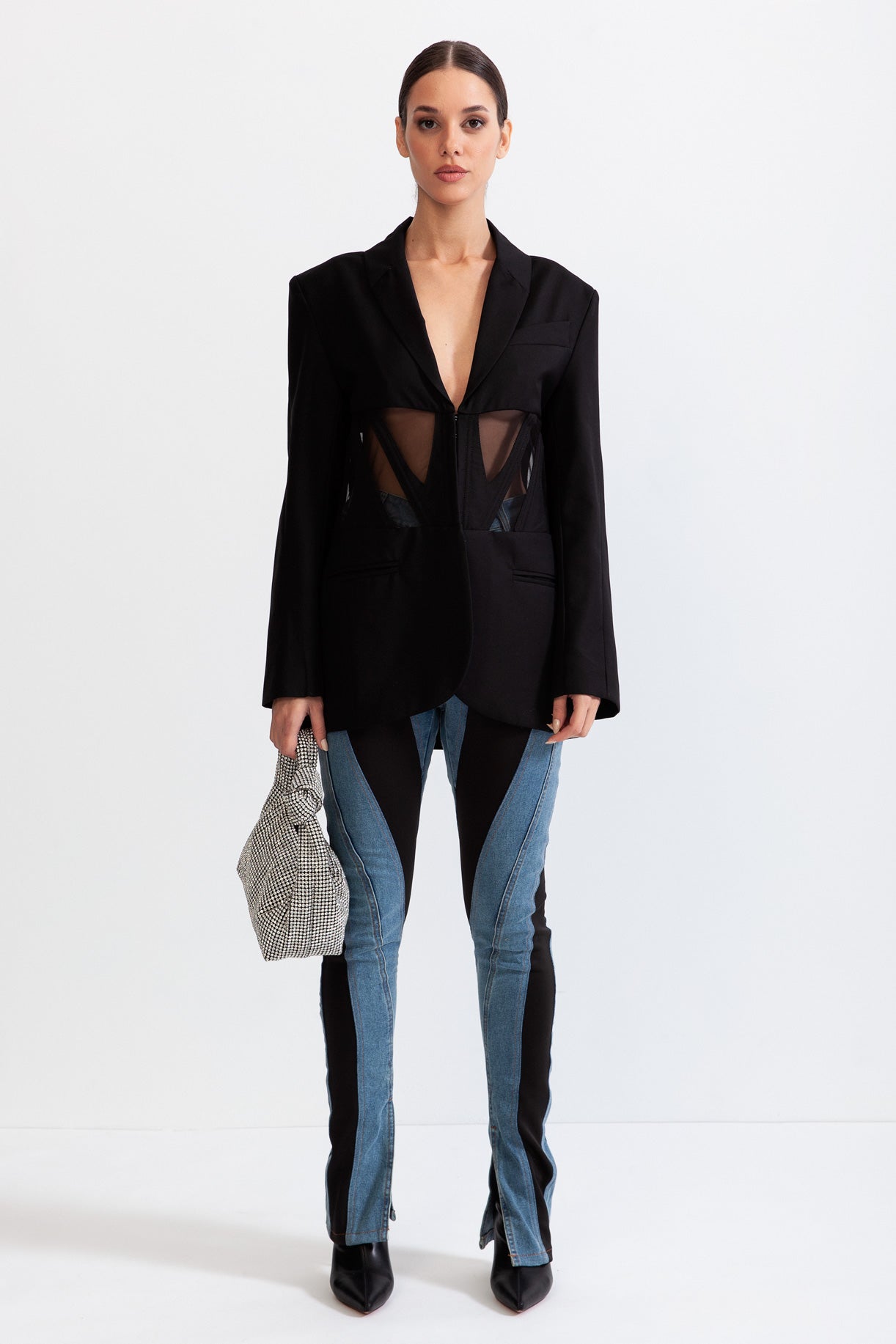 Korse Detaylı Siyah Blazer
