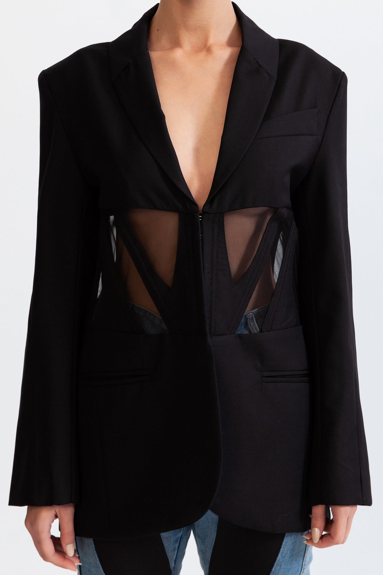 Korse Detaylı Siyah Blazer