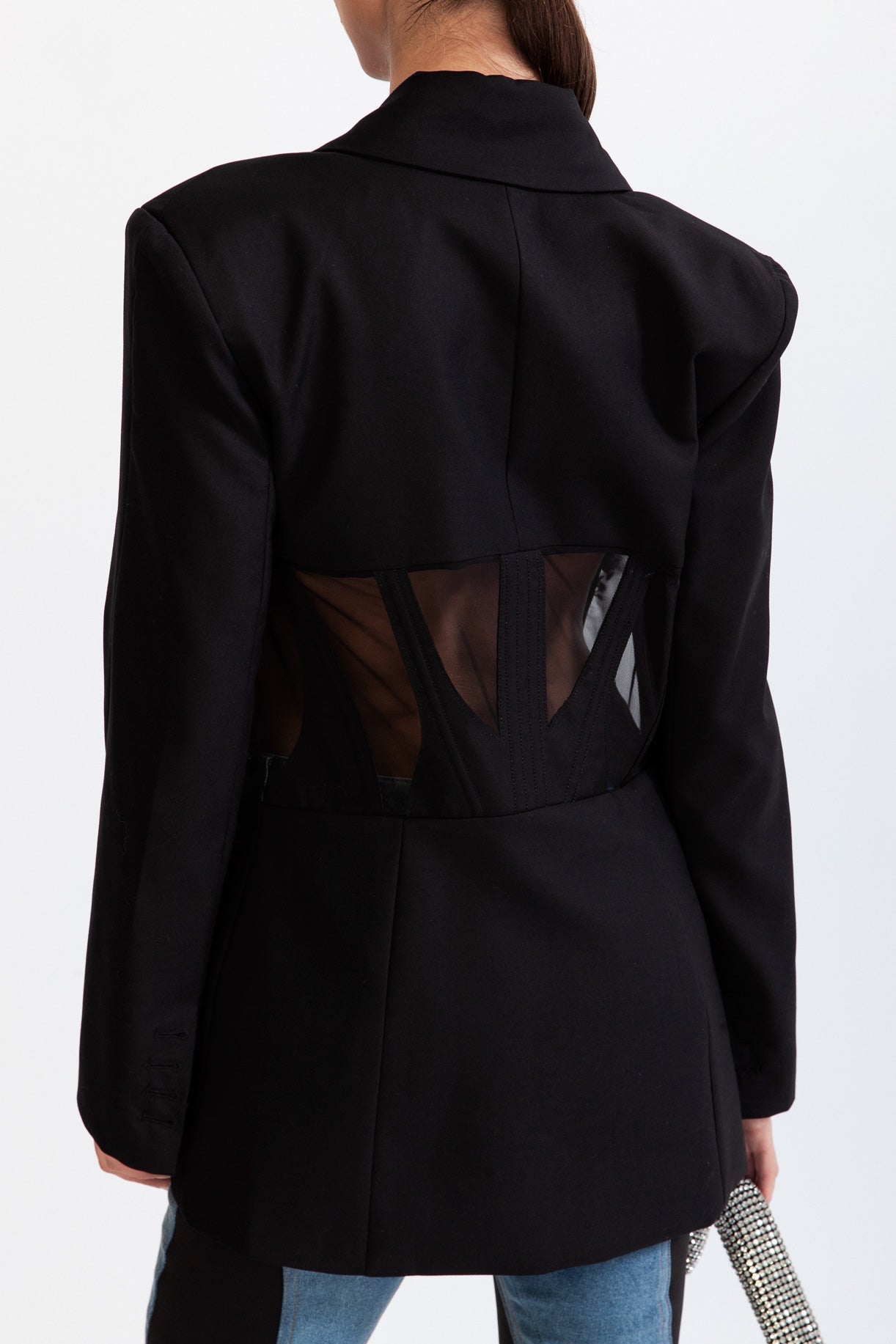 Korse Detaylı Siyah Blazer