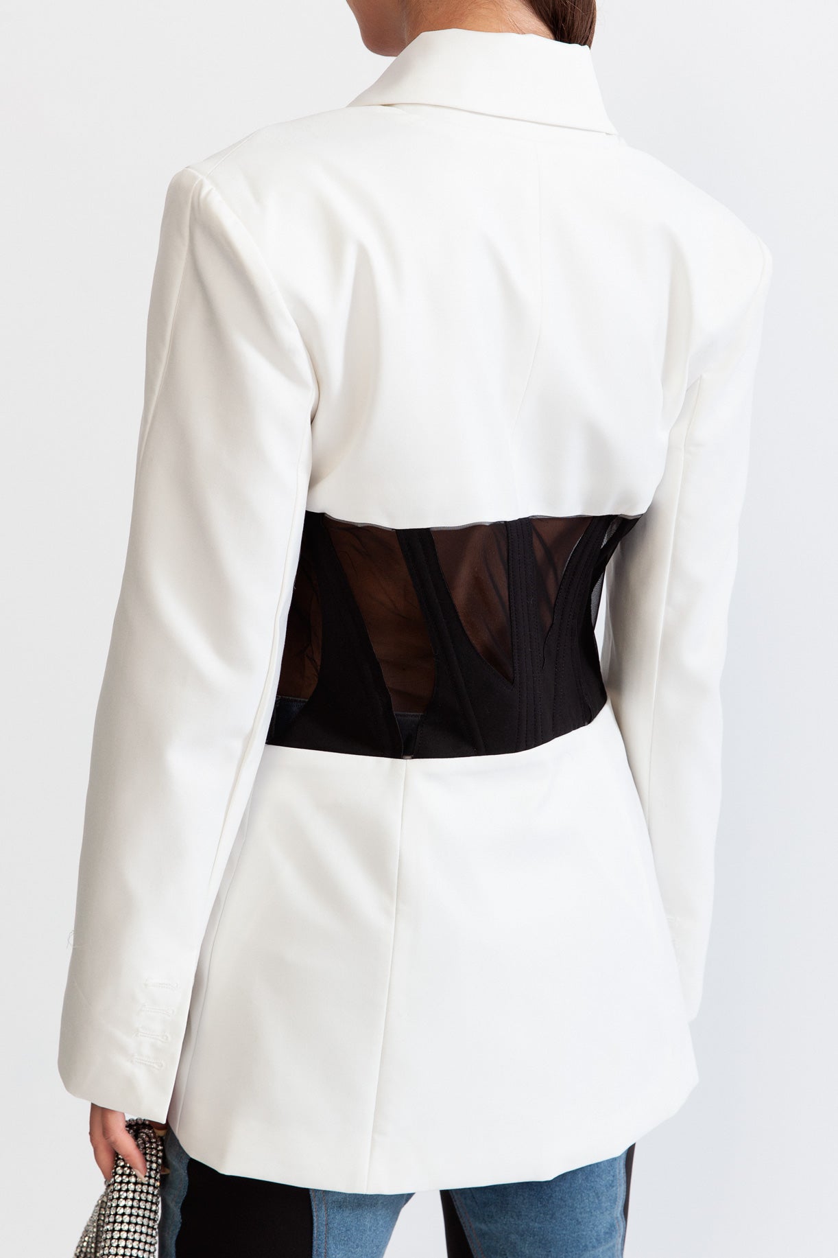 Korse Detaylı Beyaz Blazer