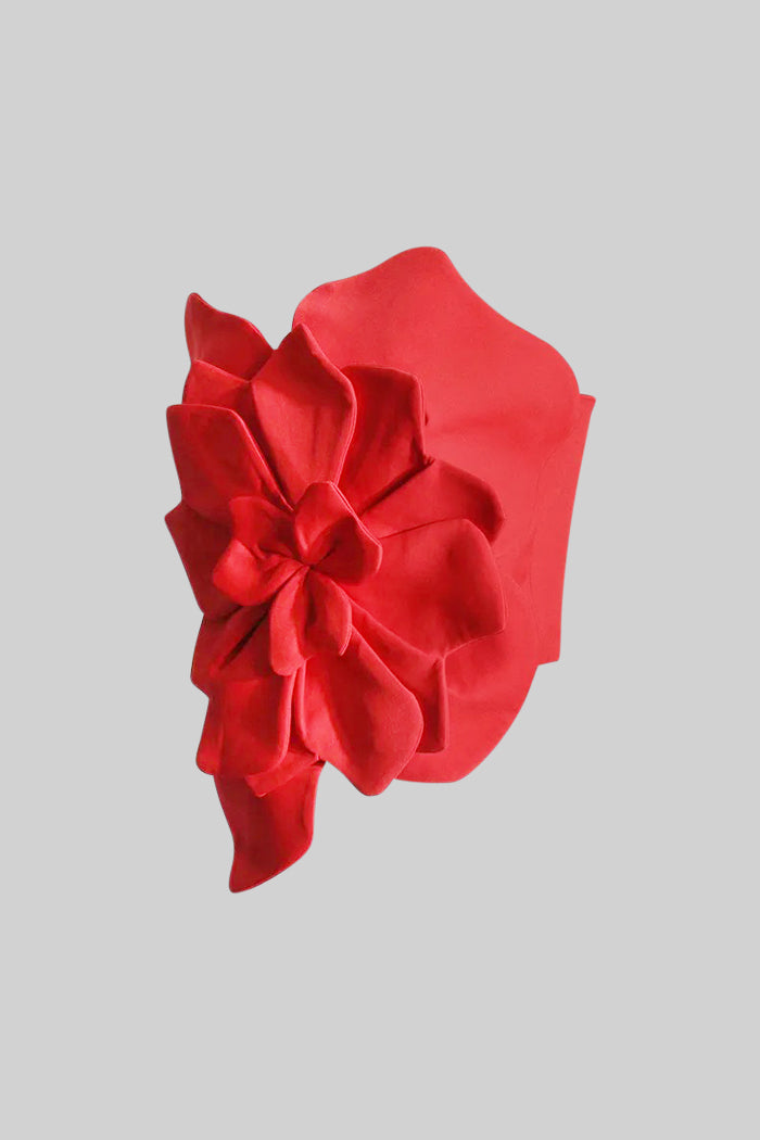 Kırmızı Kolsuz 3D Çiçek Detaylı Atlet Üst