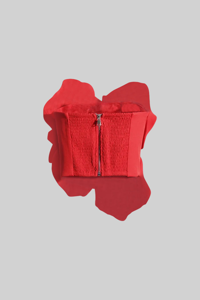 Kırmızı Kolsuz 3D Çiçek Detaylı Atlet Üst