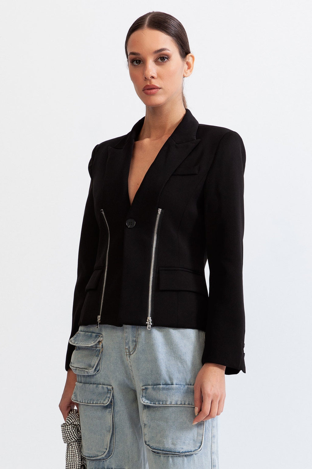 Siyah Fit Fermuarlı Ceket