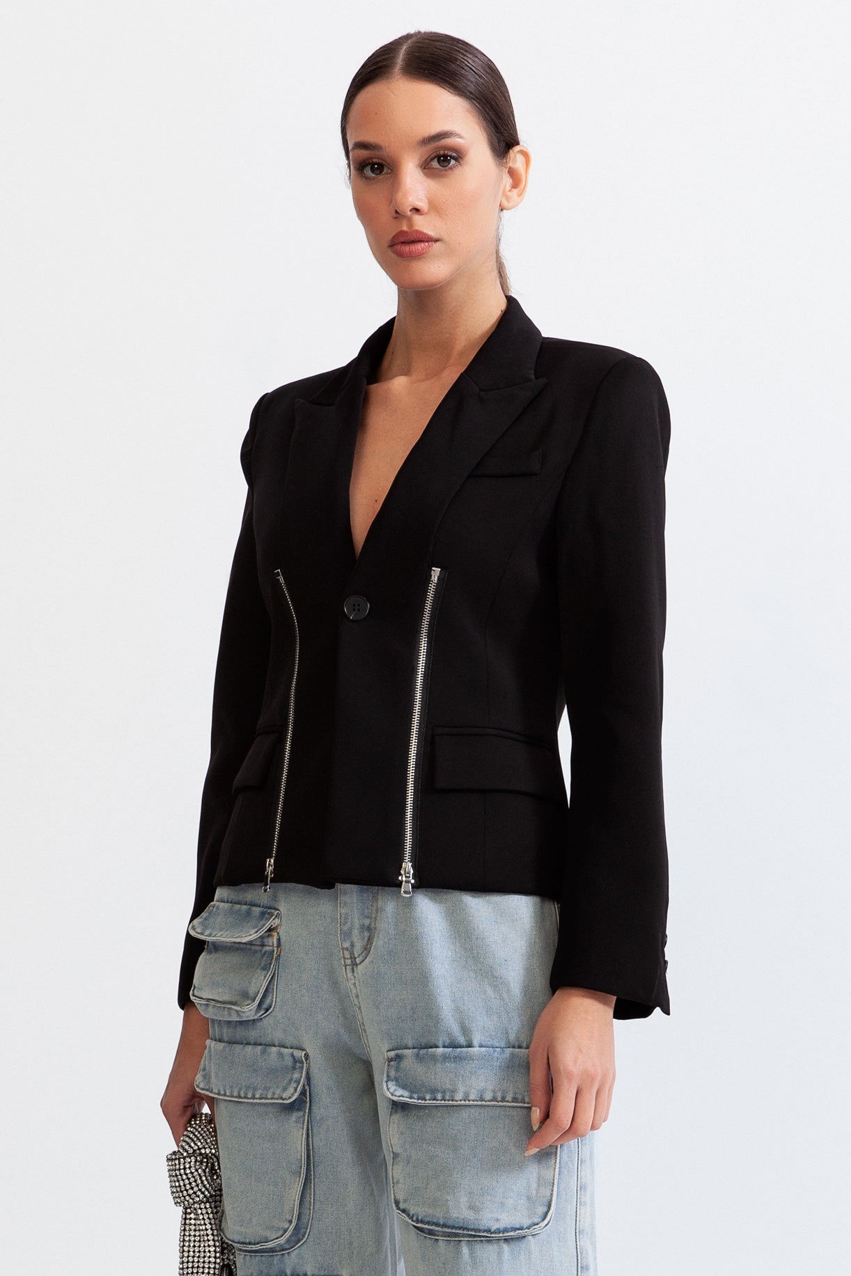 Siyah Fit Fermuarlı Ceket