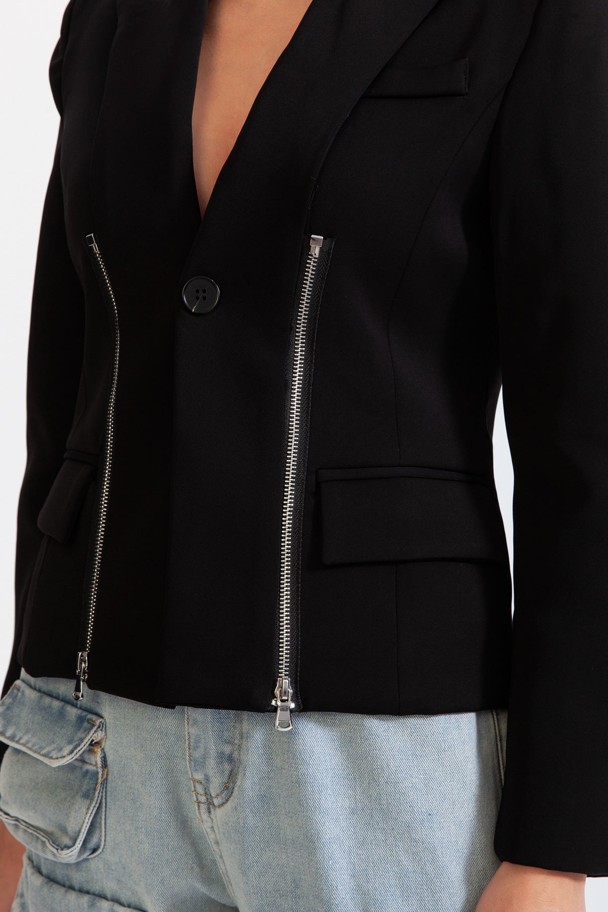 Siyah Fit Fermuarlı Ceket