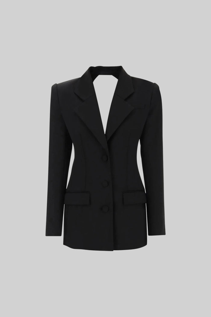 Sırt Dekolteli Taş Detaylı Siyah Blazer