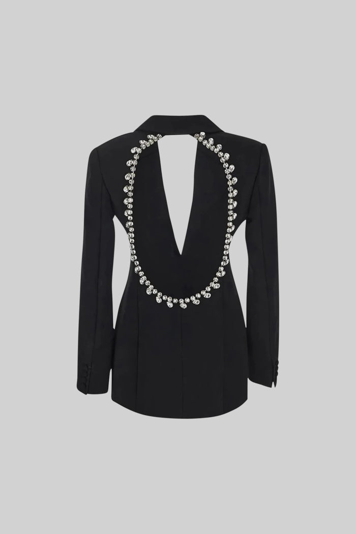 Sırt Dekolteli Taş Detaylı Siyah Blazer