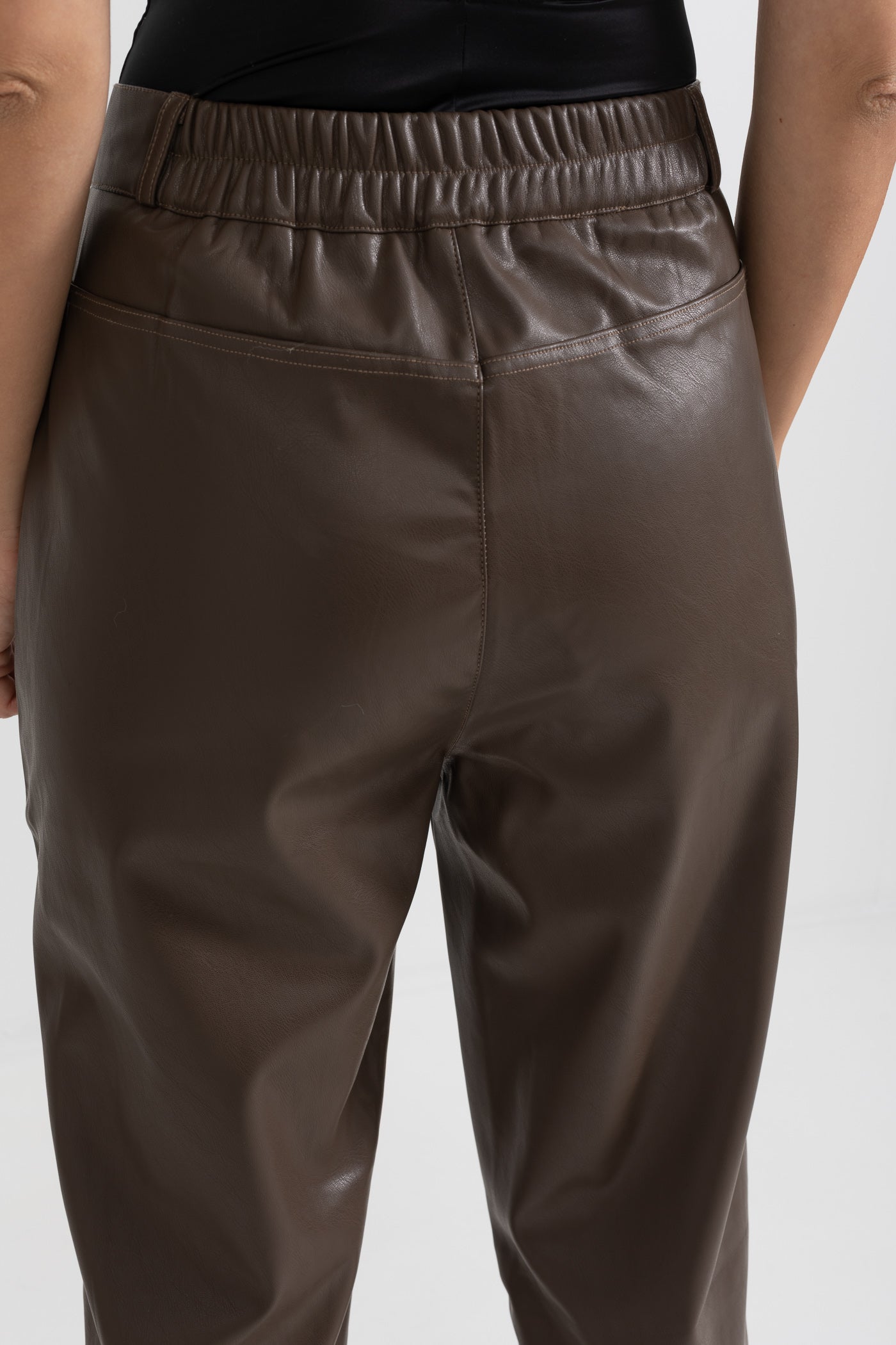 Kahverengi Cropped Vegan Deri Pantolon