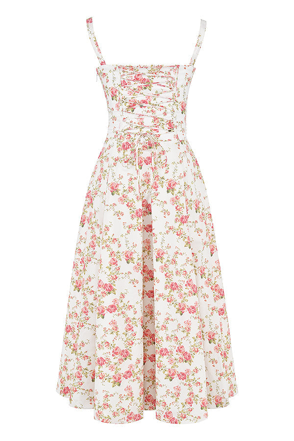 EMILY PINK FLORAL CORSET MİDİ ELBİSE