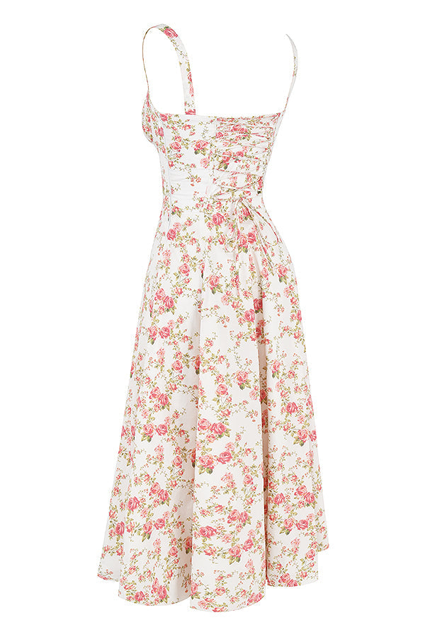EMILY PINK FLORAL CORSET MİDİ ELBİSE
