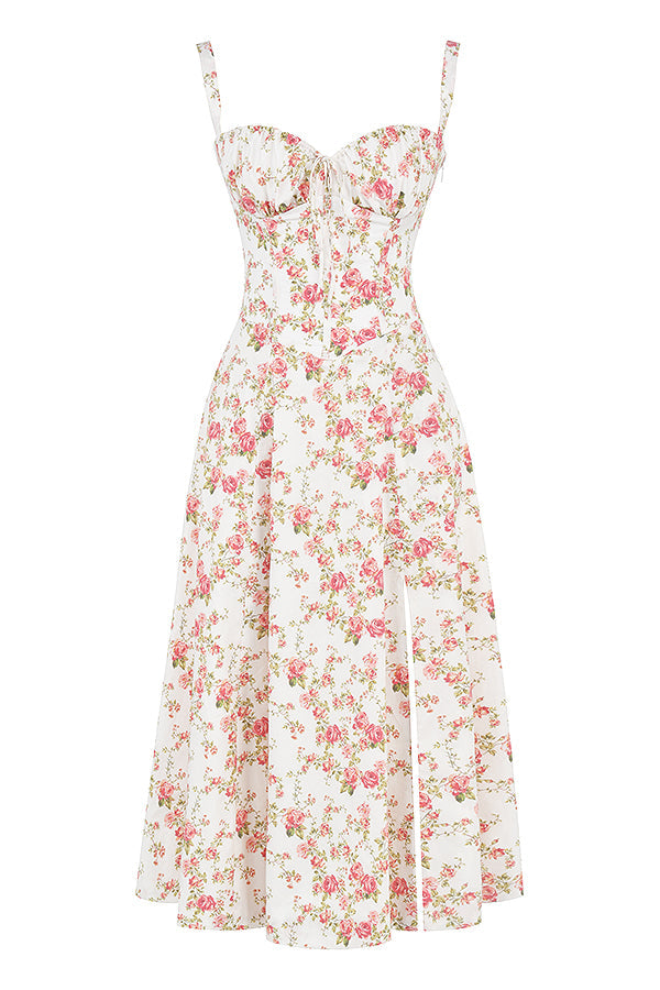 EMILY PINK FLORAL CORSET MİDİ ELBİSE