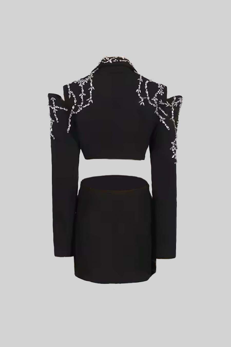 Nakış Detaylı Bel Dekolteli Siyah Blazer