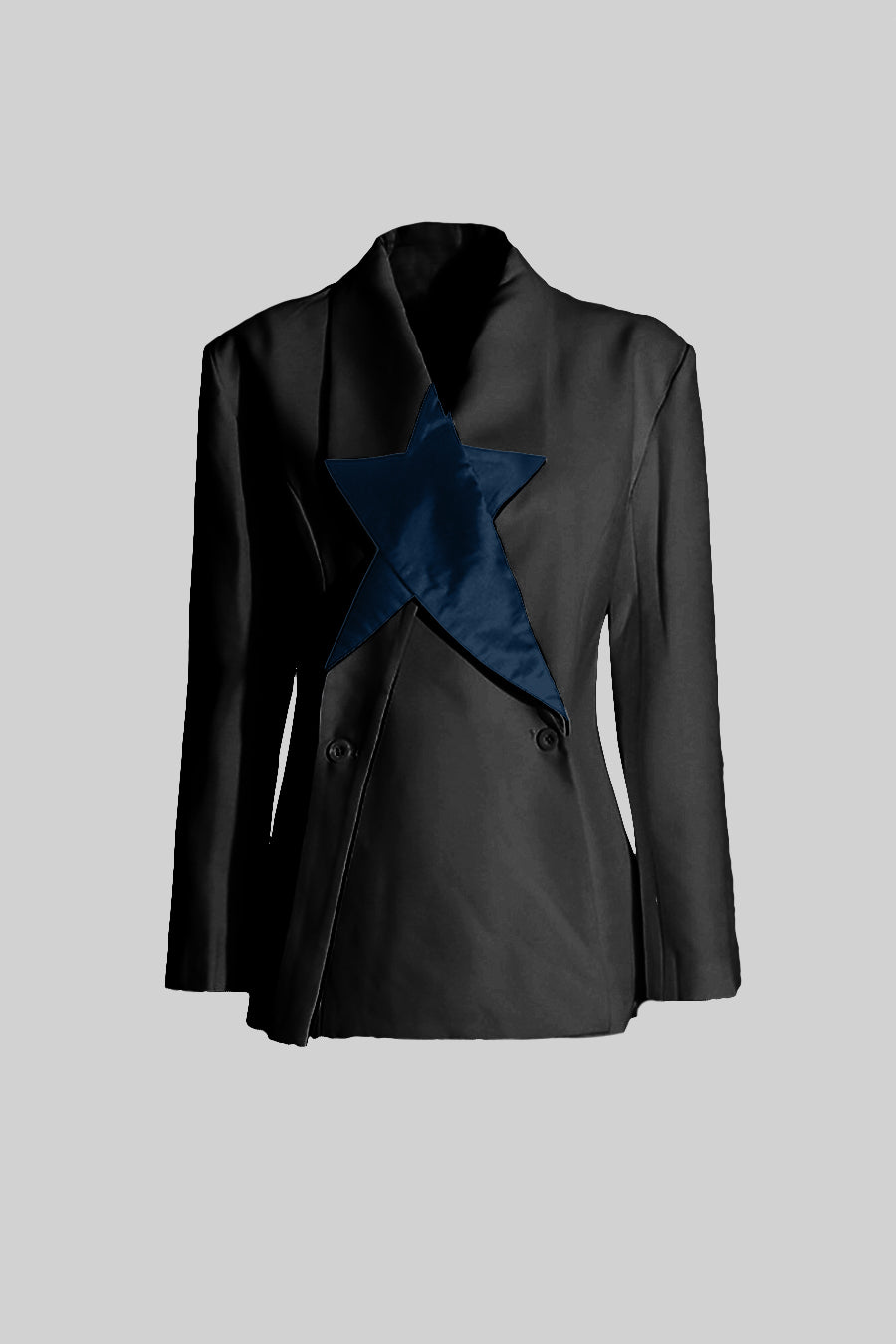 Yıldız Motifli Siyah Çift Düğmeli Blazer