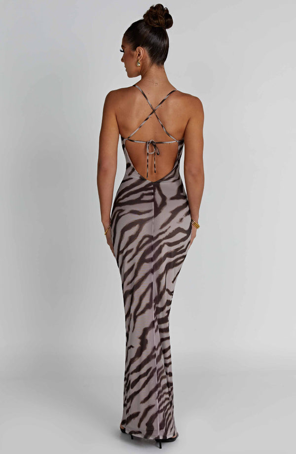 Nessa - Zebra Desenli Maxi Elbise