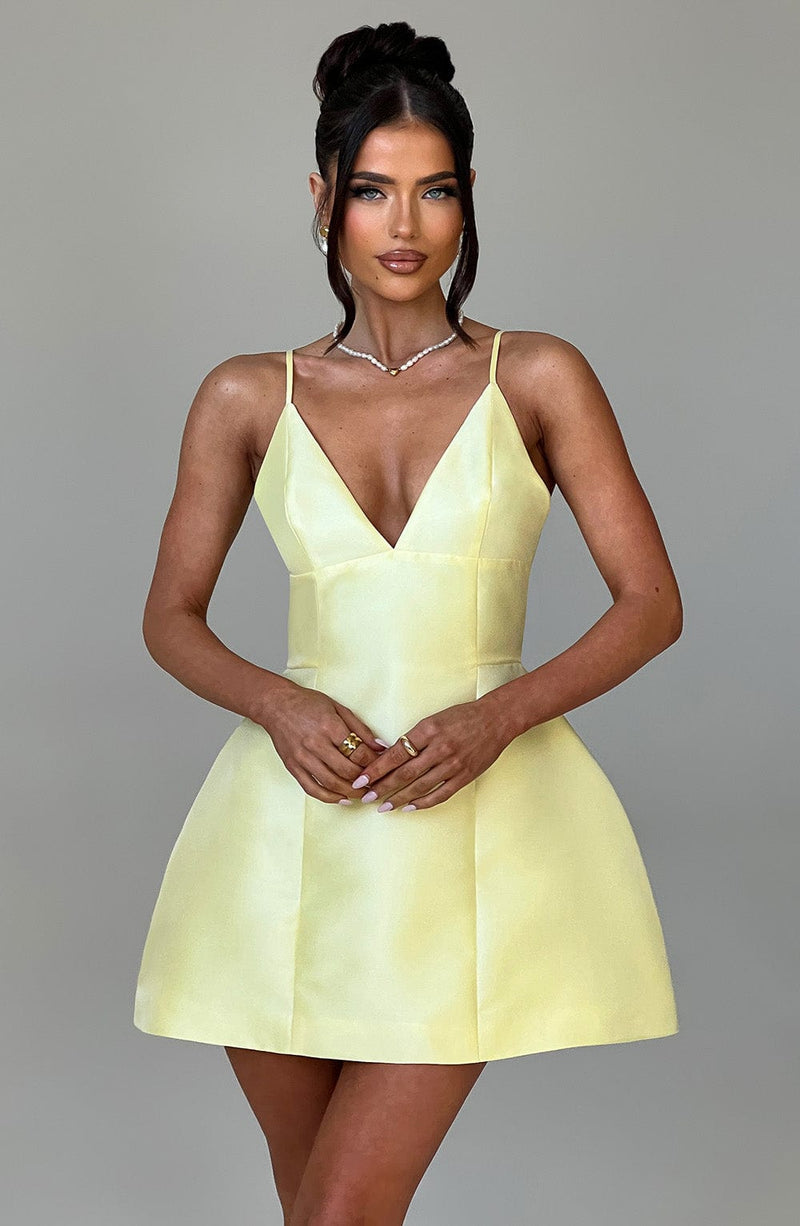 Nicole - Limon Rengi Mini Elbise