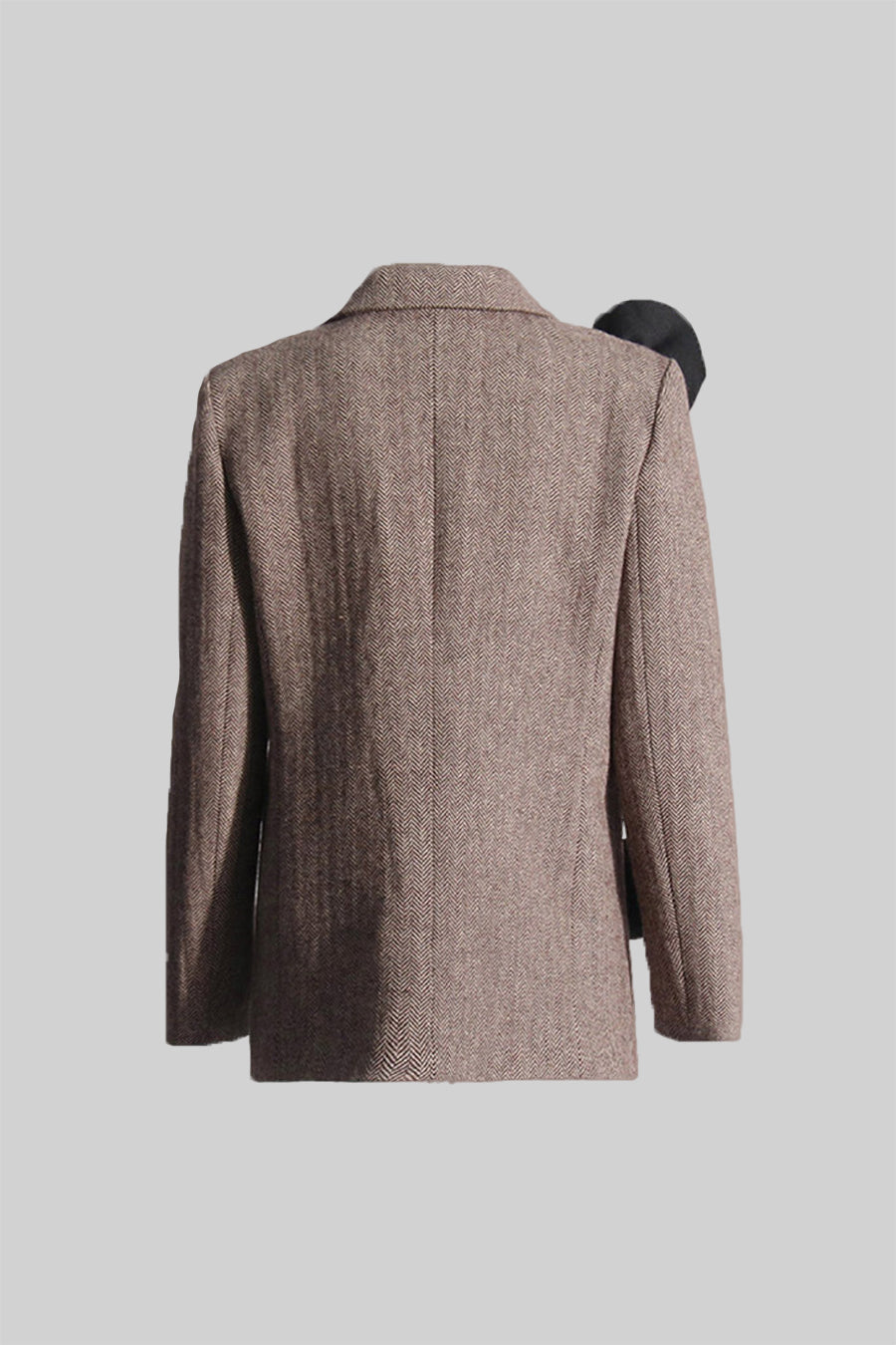 Çiçek Aplikeli Kahverengi Çift Düğmeli Tweed Blazer