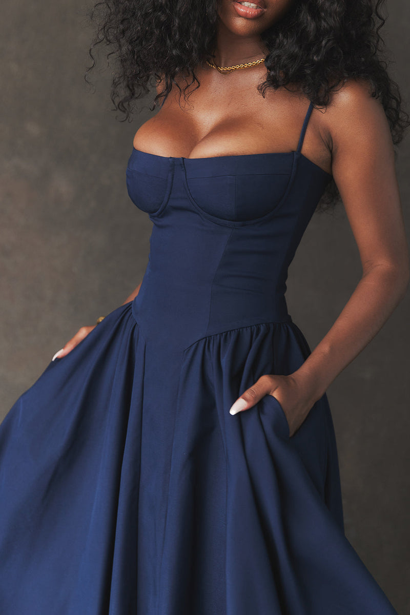 SAMARIA CORSET MIDI DRESS TAUPE BLUE