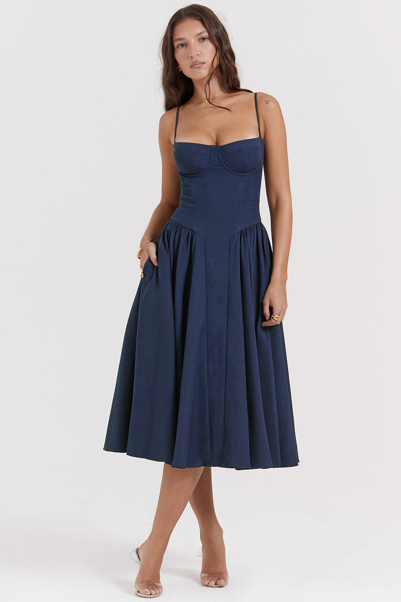 SAMARIA CORSET MIDI DRESS TAUPE BLUE