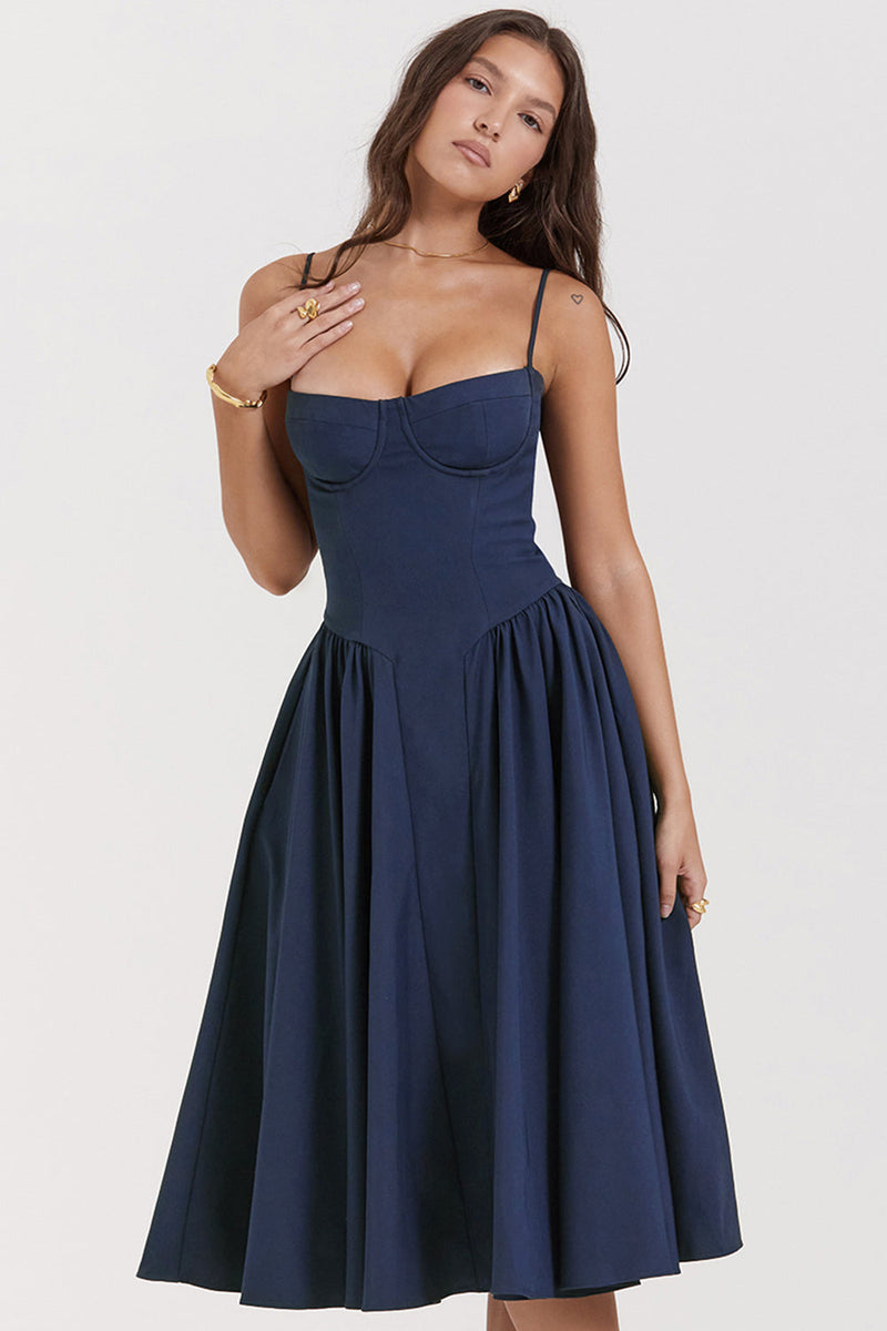 SAMARIA CORSET MIDI DRESS TAUPE BLUE