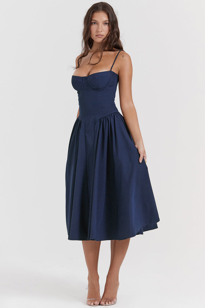 SAMARIA CORSET MIDI DRESS TAUPE BLUE