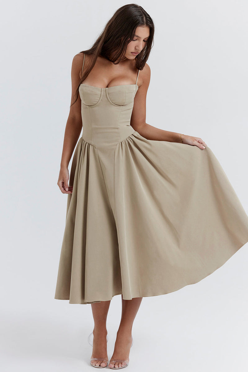 SAMARIA CORSET MIDI DRESS TAUPE GREY