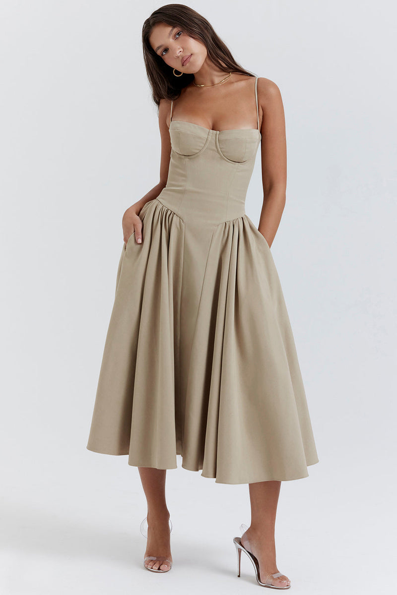 SAMARIA CORSET MIDI DRESS TAUPE GREY