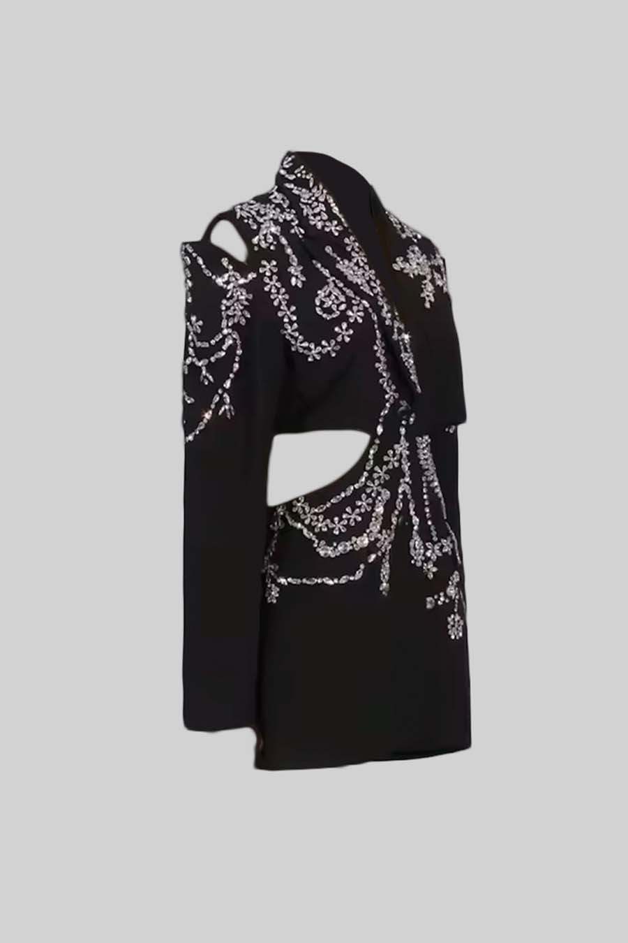 Nakış Detaylı Bel Dekolteli Siyah Blazer